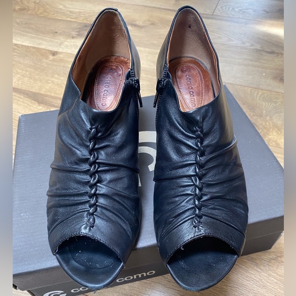 CORSO COMO Catania Black Leather Peep Toe Booties - Picture 5 of 14